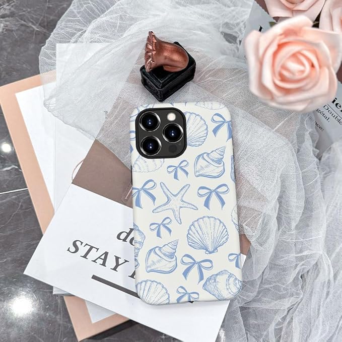 DAIZAG Case Compatible with iPhone 16 Pro,Fit Shockproof Cover for Women Girls,Blue Seashell Bow