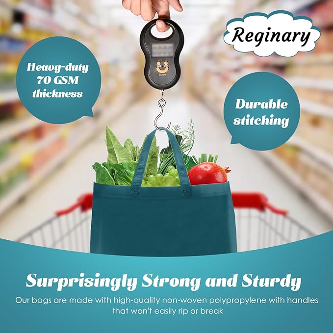 Reginary Reusable Totes Bags - 100 Pcs Non Woven Grocery Handle Bags for Shop Events & Retail Store (Dark Green)