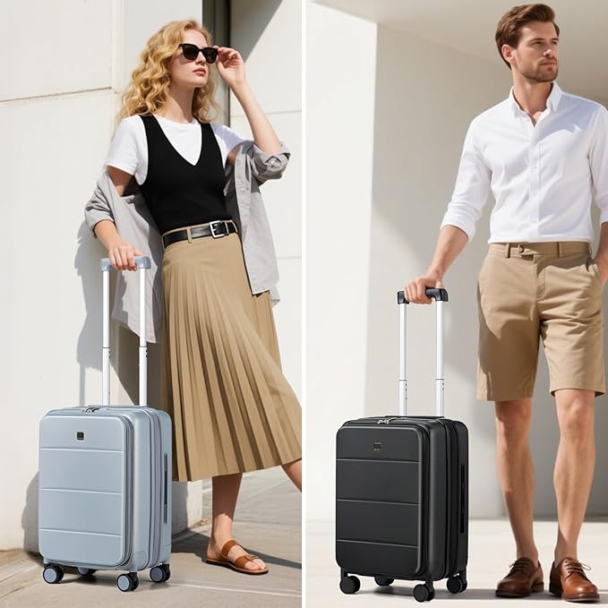 MILADA Expandable Carry On Luggage with Spinner Wheels PC Hard Shell Suitcases 20 Inch Top Opening Travel Suitcase with Wheels TSA Approved Luggage Trunk Rolling Carry-On, Grey