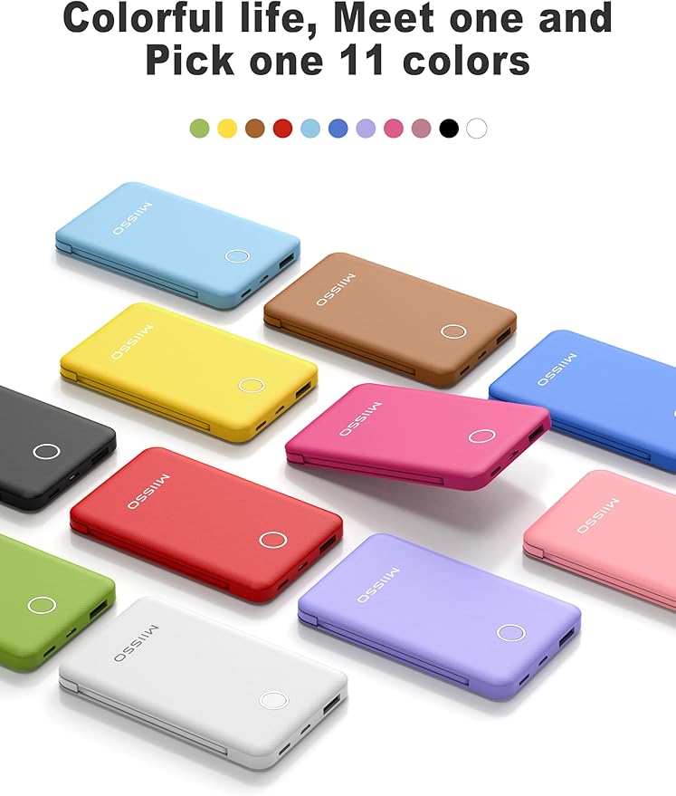 6000mah Ultra Slim Built in Cables Power Bank, Card Size Built in USB C Cords Battery Pack Portable Charger for Phones, 3 Output External Battery Pack Compatible with iPhone, Samsung, Google, Blue