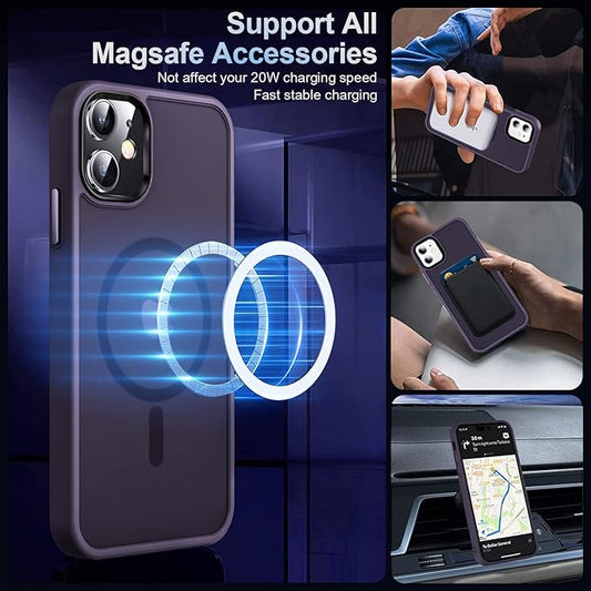 MOCCA Strong Magnetic for iPhone 11 Phone Case,[Compatible with Magsafe][Glass Screen Protector+Camera Lens Protector] Slim Thin Shockproof Cover Case for iPhone 11 6.1 inch,Midnight Purple