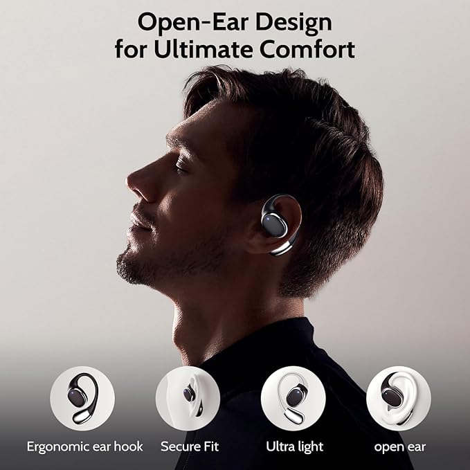 Open Ear Headphones Earbuds Wireless 5.3 Bluetooth Earbuds with LED Digital Display IP55 Waterproof, Wireless Headphones Touch Control Sport Earbuds for Running, Cycling, Gym, Hiking, Gift