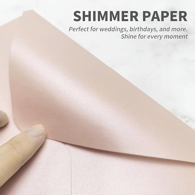 YINUOYOUJIA 50 PCS Pearl Brush Pink Envelopes A7,5 x 7 Brush Pink Shimmer Envelopes for Invitation,Perfect for Wedding Invitation Cards,Birthday RSVP Invite,5.25 x 7.25 inches