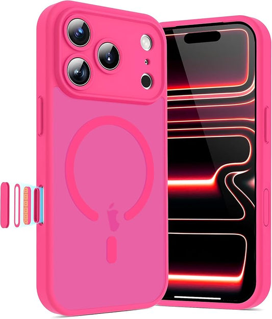 Case for iPhone 17 Pro 6.3'' Compatible with Magnetic Mag-Safe Charging [Camera Control Button] [Camera Protection] Matte Translucent Military Grade Shockproof Phone Case, Hot Pink