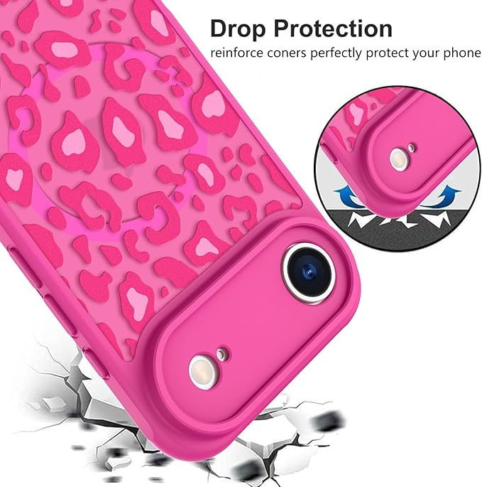 KANGHAR Case Compatible with iPhone Air Hot Pink Leopard Printed Pattern [Compatible with Magsafe] Cute Cheetah Protective Magnetic Case for Girls Women 6.5"
