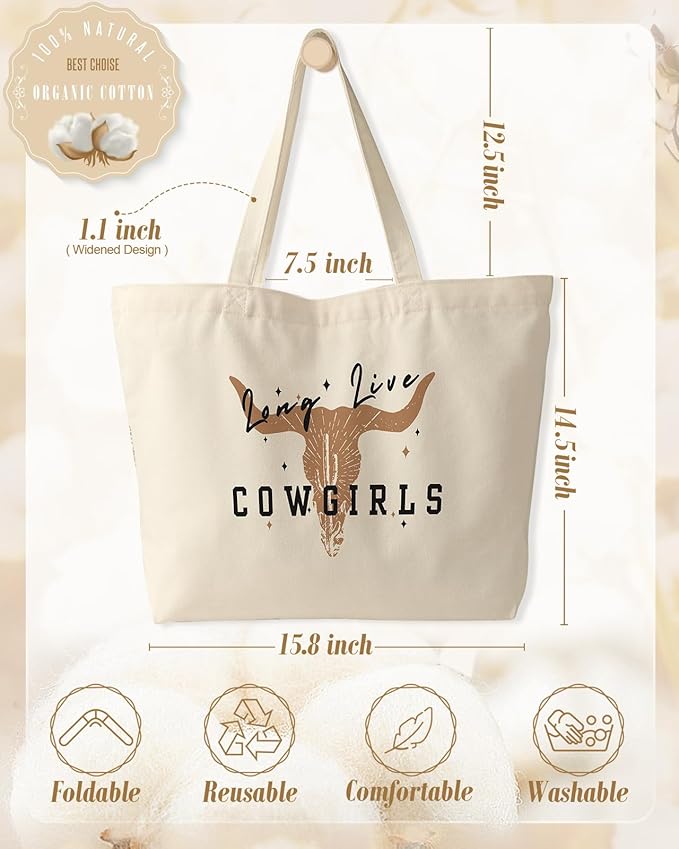 Large Tote Bag for Women - Canvas Tote Bag with Zipper Aesthetic Reusable Shoulder Bag for Gym, Travel, Work