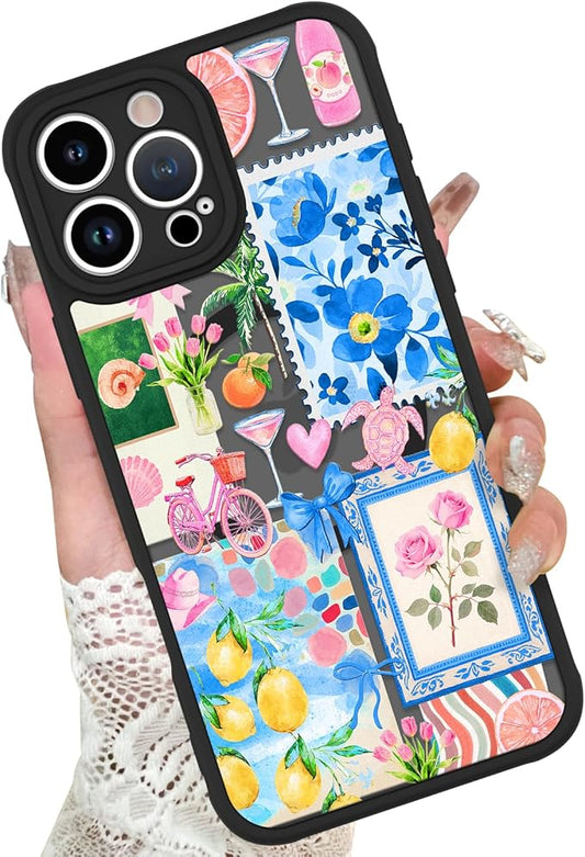 KANGHAR Case for iPhone 16 Pro [Compatible with Magsafe] Cute Flower Floral Fruit Bows Turtle Collage Summer Pattern Protective Magnetic Case for Girls Women 6.3"