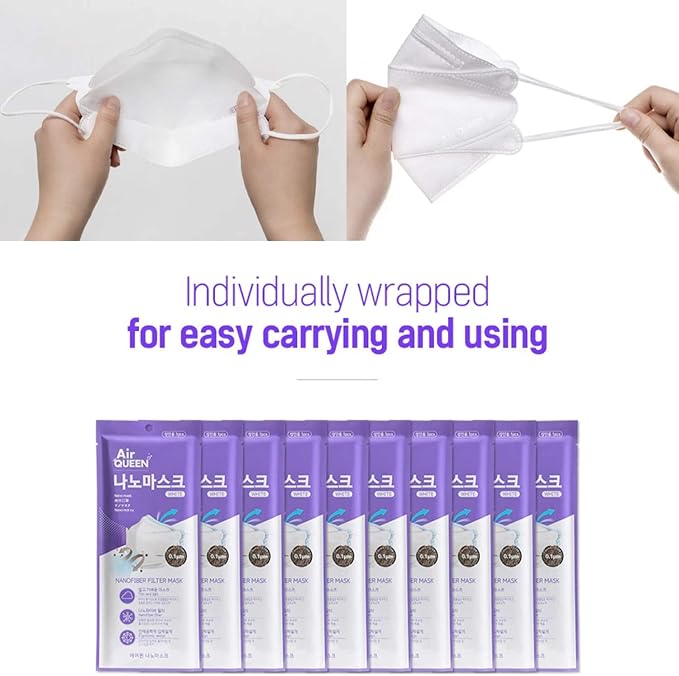 AIRQUEEN 3-Layer Nano-Filter Face Mask for Adults, 50 Pack White, Lightweight and Breathable Face Mask with Soft and Elastic Ear Loop, Reusable Face Mask