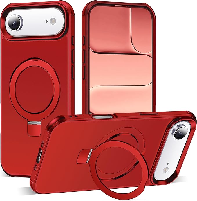 Compatible with iPhone 17 Air Case with Invisible Magnetic O-Ring Stand Military-Grade Phone Case for iPhone 17 Air 6.5" [Compatible with Mag-Safe][Great Grip Feeling], Red