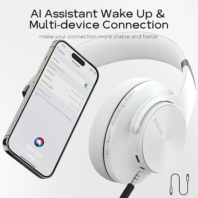 DOQAUS Bluetooth Headphones Over Ear, 90H Playtime Wireless, 3 EQ Modes, HiFi Audio & Deep Bass, ENC Noise Isolating Mic, Soft Earpads for Phone/PC