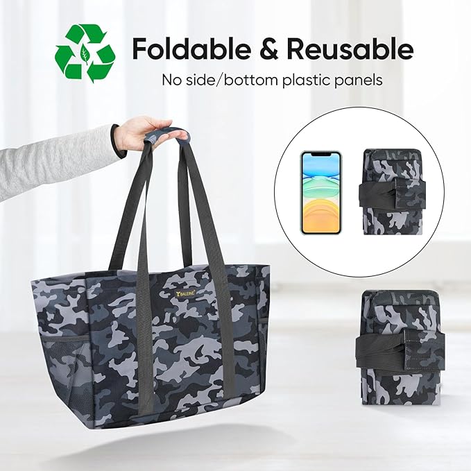 BALEINE Soft 9 Gallon Extra Large Utility Tote, Foldable Reusable Storage Bag (Grey Camouflage)