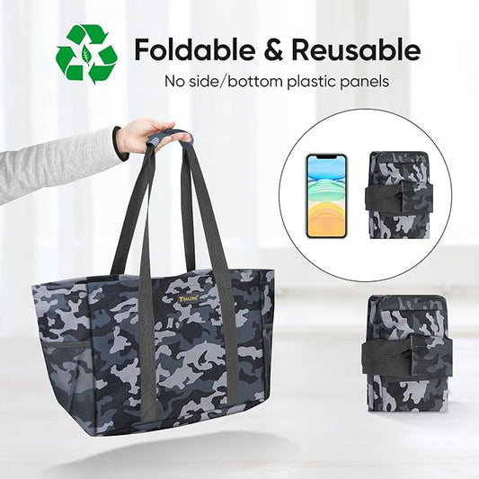 BALEINE Soft 9 Gallon Extra Large Utility Tote, Foldable Reusable Storage Bag (Grey Camouflage)