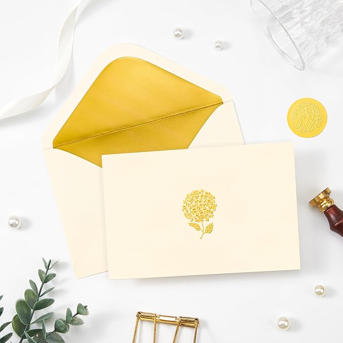 Crisky 50 Pack Blank Cards and Envelopes 4x6, Embossed Gold Foil Hydrangeas Blank Greeting Cards Bulk for Wedding, Bridal Shower, Baby Shower, Birthday Party Decoration Favors