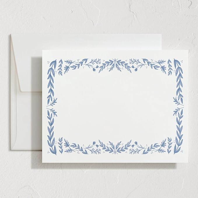 Minted Framed In Floral Stationery Cards, 10 Count, Blank Cards and Envelopes For Thank You Notes, Invitations & Handwritten Messages, Note Cards & Stationery Set, Gifts for Women, Blue Color Theme