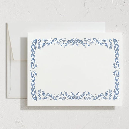 Minted Framed In Floral Stationery Cards, 10 Count, Blank Cards and Envelopes For Thank You Notes, Invitations & Handwritten Messages, Note Cards & Stationery Set, Gifts for Women, Blue Color Theme