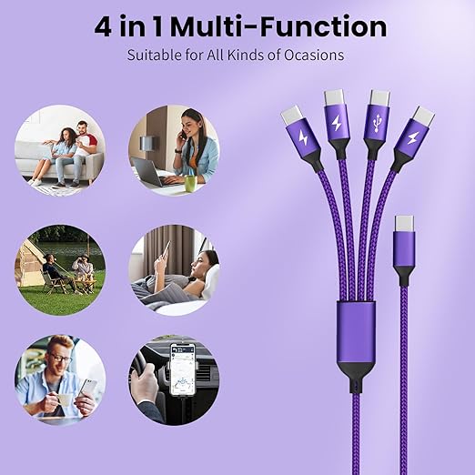 USB C Splitter Multi Charging Cable, Nylon Braided 4 in 1 Cables, USB C to USB C Cable with 4 Type C Compatible with iPhone 17/16 Series, Galaxy S Series with Most Phones and More (1PACK 5FT)