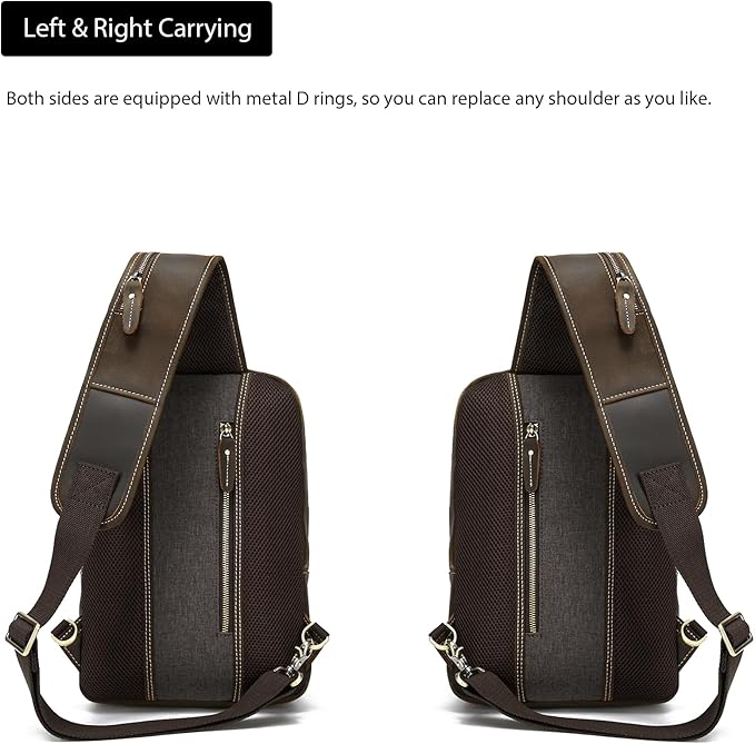LANNSYNE Full Grain Leather Sling Bag For Men, Crossbody Bag fits 12.9" iPad Crossbody Chest Daypack
