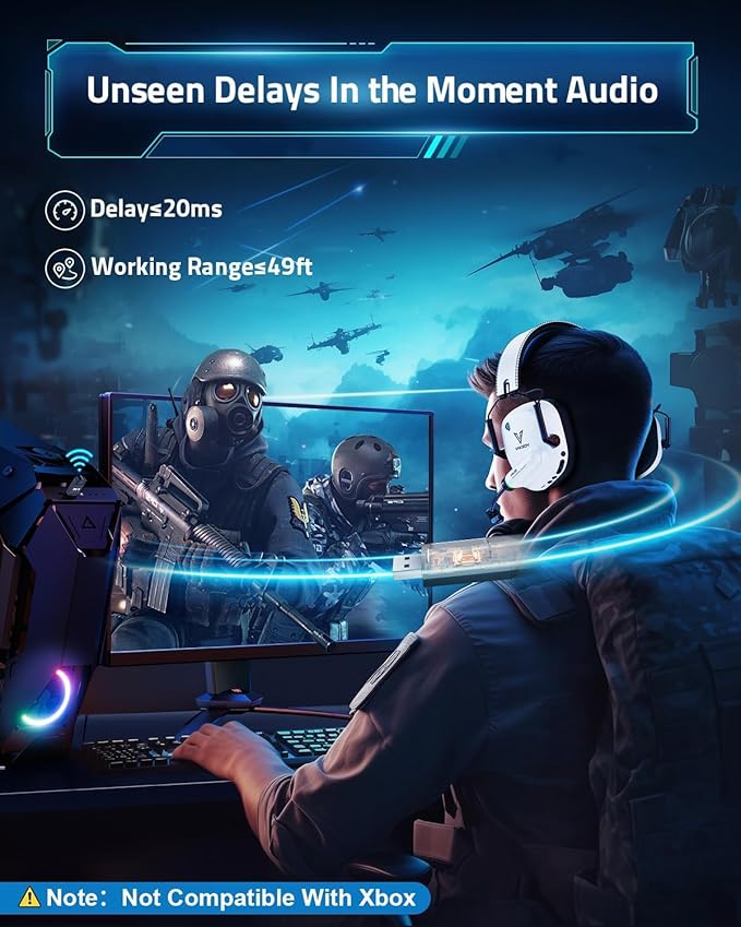 Wireless Gaming Headset for PC, PS5, PS4, Mac, Switch, Noise Cancelling Headphones with Mic, 2.4GHz Low Latency USB Dongle, Bluetooth 5.4, 50mm 3D Audio Driver, RGB Lights, 50H Battery(White)