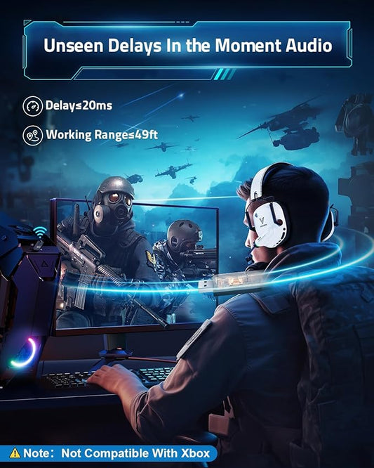 Wireless Gaming Headset for PC, PS5, PS4, Mac, Switch, Noise Cancelling Headphones with Mic, 2.4GHz Low Latency USB Dongle, Bluetooth 5.4, 50mm 3D Audio Driver, RGB Lights, 50H Battery(White)