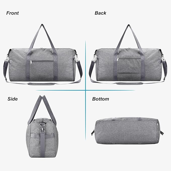 For Spirit Airlines Personal Item Bag 18x14x8, Foldable Small Travel Duffel Bags Gym Duffle Weekender Overnight Carry on Luggage Bag with Wet Pocket & Shoe Compartment for Women Men(Grey, 30L)