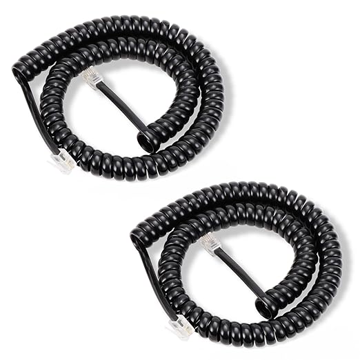 Lativu Telephone Cord 12FT Uncoiled/1.4FT Coiled, 2 Pack Phone Cord for Landline, RJ9 Telephone Cords for Landline Phones, Ofiice/Home Use-Black