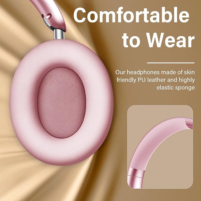 Y05 Bluetooth Headphones Wireless Over Ear with Microphone 48 Hours Playtime, High Sound Quality Foldable Soft Earpads Earphones for Travel - Pink
