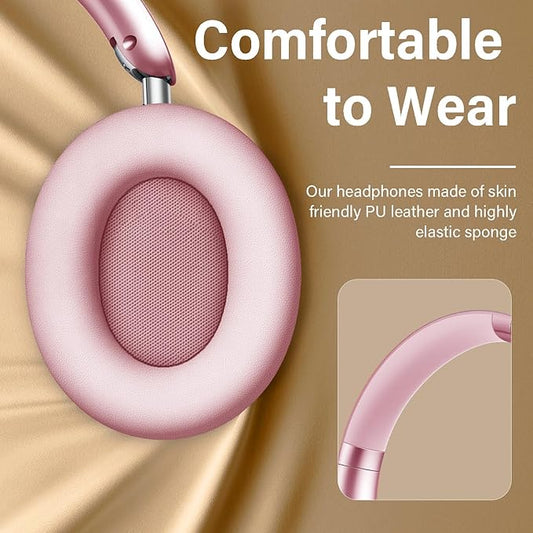 Y05 Bluetooth Headphones Wireless Over Ear with Microphone 48 Hours Playtime, High Sound Quality Foldable Soft Earpads Earphones for Travel - Pink