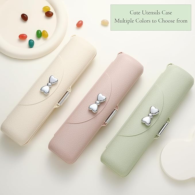 DEVICO Travel Silverware Set with Case, Portable Lunch Utensils Set for Work, Reusable Travel Cutlery Set, 18/8 Stainless Steel Flatware for Caming School Picnic, Dishwasher Safe (Pink)