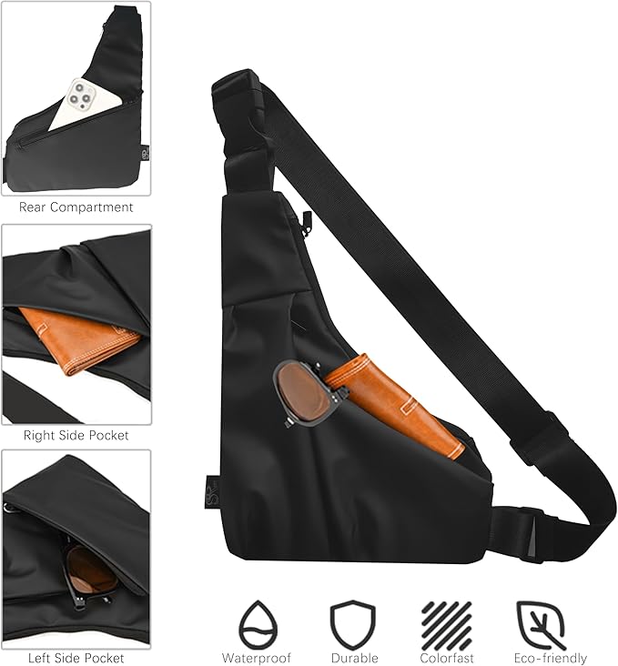 Lightweight Crossbody Bag for Women Men, Anti Theft Sling Bag with Back Pocket, Waterproof Chest Bag for Daily Use, Hiking, Cycling, Running.