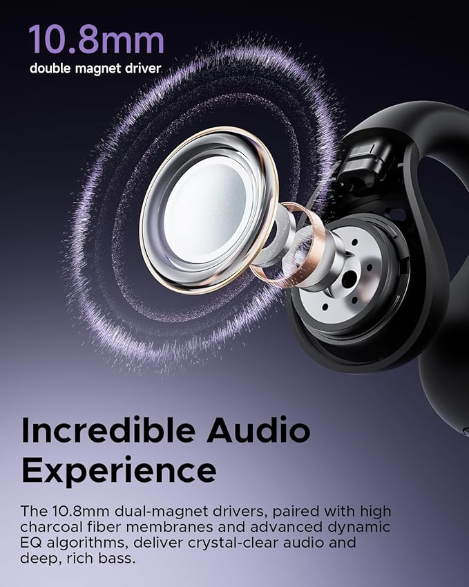 truefree B1 Open-Ear Wireless Earbuds, Bluetooth 5.4 Headphones with Spatial Audio, Ultra-Light Clip-On Fit, 25H Battery, Fast Charging, Multipoint Connection, App Customization, Workouts, Commute