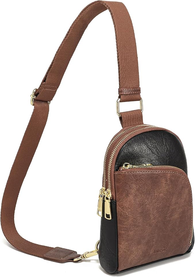 INICAT RFID Blocking Sling Bag Leather Crossbody Bags for Women Fanny Pack Cross Body for Woman Chest Bag for Travel 1.9L