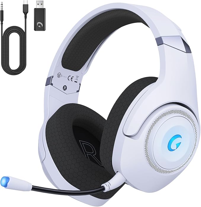 Wireless Gaming Headset for PS5, 2.4GHz Gaming Headphones Wireless with Noise Canceling Microphone for PC, PS4, Fortnite & Call of Duty/FPS Gamers, 40Hr Battery Gamer Headset for PC, Frosty White