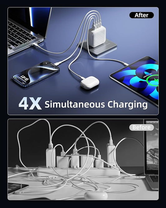 100W USB C Charger, 4-Port Foldable GaN II Wall Charger - Fast Charging for iPhone 17/16/15, MacBook Pro, Galaxy S25, iPad - 100-240V Global Voltage, Short Circuit Protection