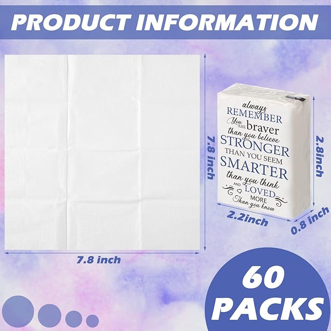 Travel Tissue Packs Bulk Inspirational Pocket Travel Packs Appreciation Individual Tissue for Toilet Wedding Party Daily Use Swag Bag Stuffers Self Care Items Bulk(60 Pcs)
