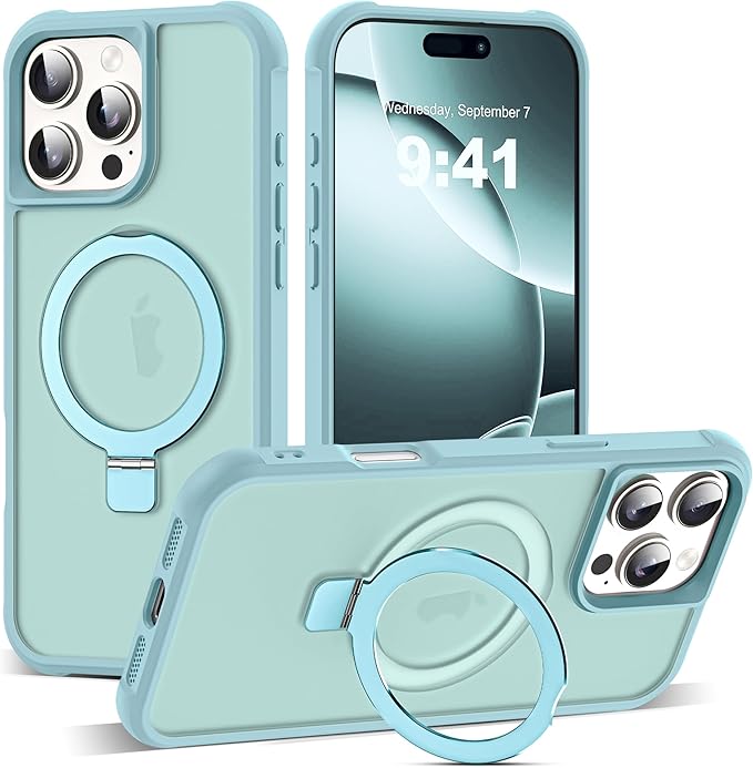 Compatible with iPhone 16 Pro Max Case with Invisible Magnetic O-Ring Stand Military-Grade Translucent Case for iPhone 16 ProMax 6.9" [Compatible with Mag-Safe][Great Grip Feeling], Blue