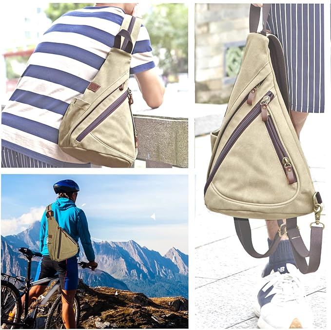 Canvas Sling Bag Convertible Crossbody Chest Bag Shoulder Backpack Daypack for Men Women Outdoor Cycling Travel