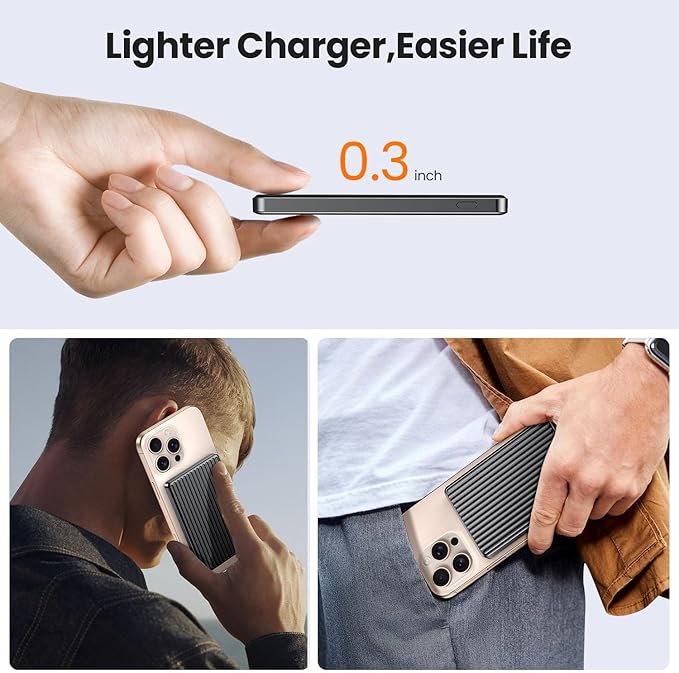 Magnetic Power Bank,Ultra Slim Wireless Portable Charger 5000mAh,20W PD Battery Pack Fast Charging,USB C in&Out Powerbank for iPhone 16/15/14/13/12 Pro Max