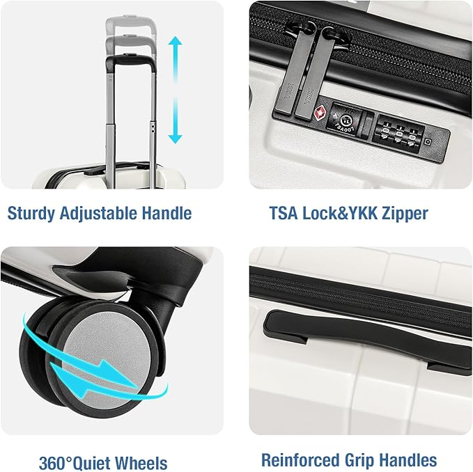 KYME Carry On Luggage 22x14x9 Airline Approved with TSA Lock Hard Shell Carry On Suitcase Lightweight Suitcases with Wheels Small Luggage for Men Women,Carry-On 20 Inch,White