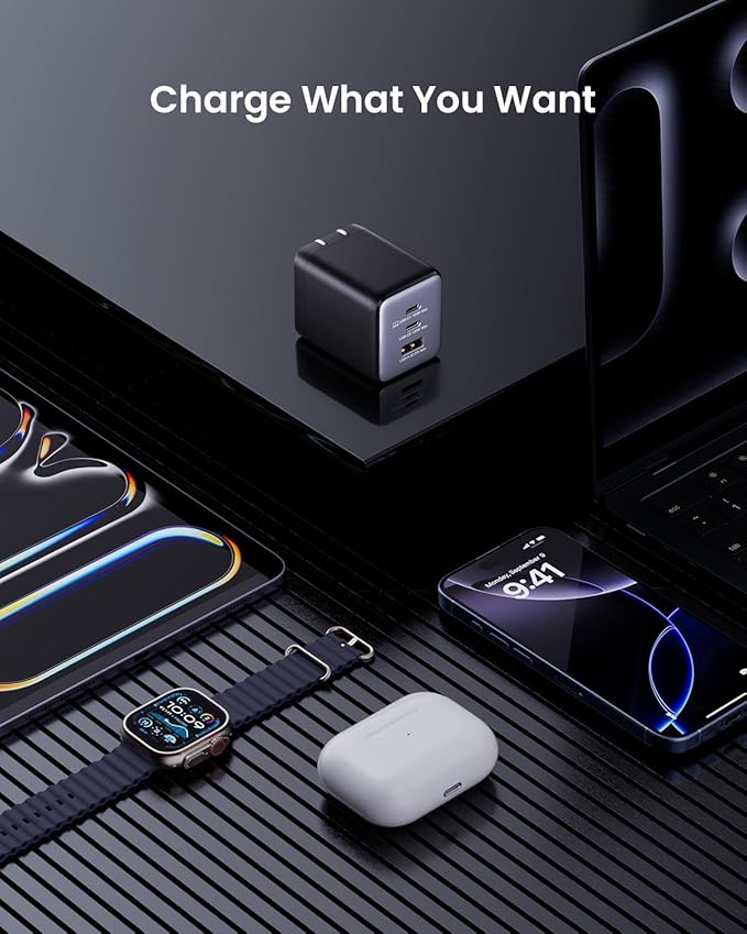 100W USB C Charger Block, Fast Wall GaN Charger, 3-Port Compact Foldable USB Power Adapter for MacBook Pro/Air, Dell XPS,iPad Pro,iPhone Series,Galaxy S25/S24,and More