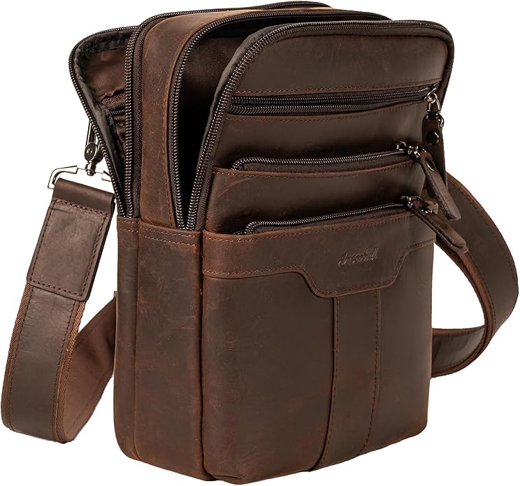 Leather Messenger Bag for Men, Small Leather Sling Shoulder Bag Messenger Pack for Men, Man Purse
