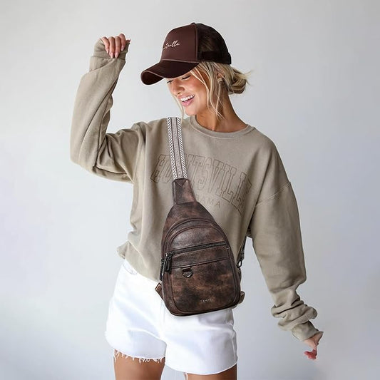 7L Sling Bag for Women Men Vegan Leather Crossbody Bags Fanny Pack Purse Backpack Over Shoulder Bag Travel Anti Theft