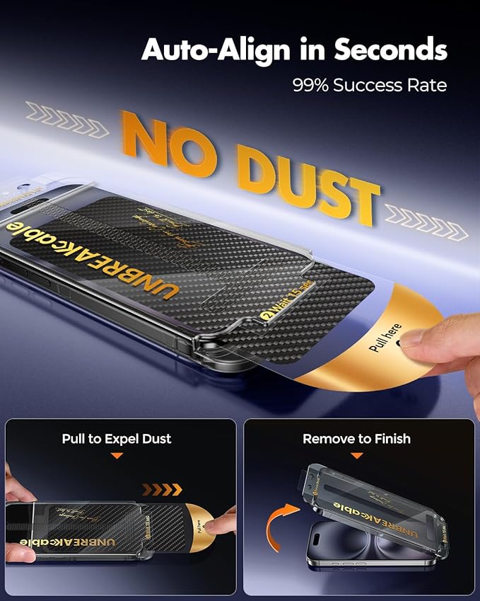 UNBREAKcable 2+2 Pack for iPhone 16 Plus Screen Protector & Lens Protector 【Military-Grade】【Easy Install】【Efficient Night Shot】9H+ Shatterproof Tempered Glass Film,Bubble-Free&Anti-Fingerprint ,Case Friendly-6.7 inch