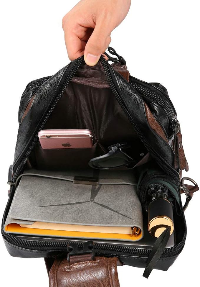 Men's Lightweight PU Leather Sling Bag - Breathable Crossbody Pack with USB Charging Port & 6 Pockets, Easy Access Organizer for Tablet/Gym Essentials - Commute, Travel, Work(Black)