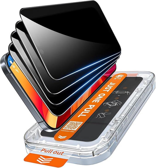 X-it 4-Pack Privacy Screen Protector for iPhone 16 Pro,[Military Grade Shatterproof],9H+ Tempered Glass,[Automatic dust Removal], 10x Military Protection, [Bubble-Free], Easy to Install,Case Friendly