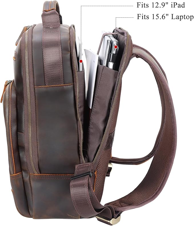 TIDING Full Grain Leather Backpack for Men, Vintage 15.6 Inch Laptop Bag Casual Bookbag Work Business Daypacks