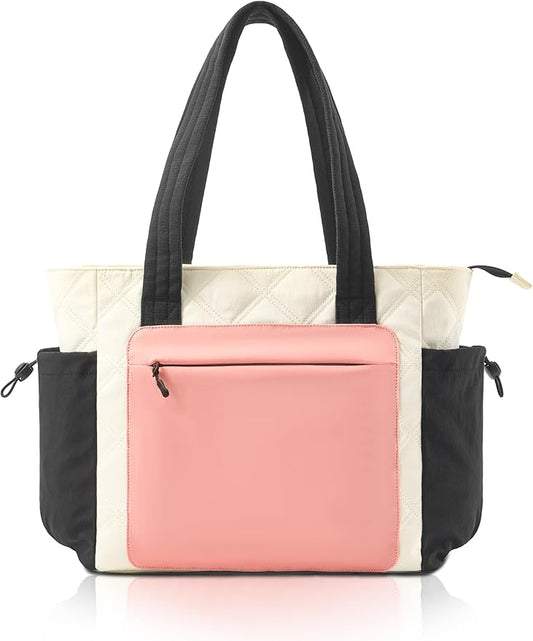 Tote Bag for Women, Lightweight Puffer bag with Zipper & Compartments, Quilted Shoulder Bag for Work, Travel,Gym