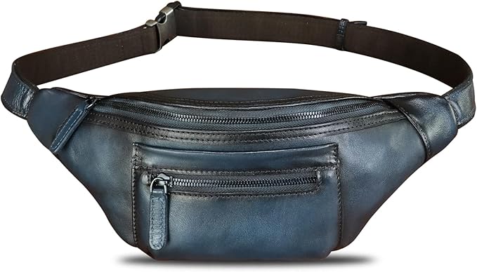 Genuine Leather Fanny Pack for Men and Women Vintage Handmade Leather Waist Bag Sling Bag Sling Backpack Purse Hip Crossbody Bag (Blue)