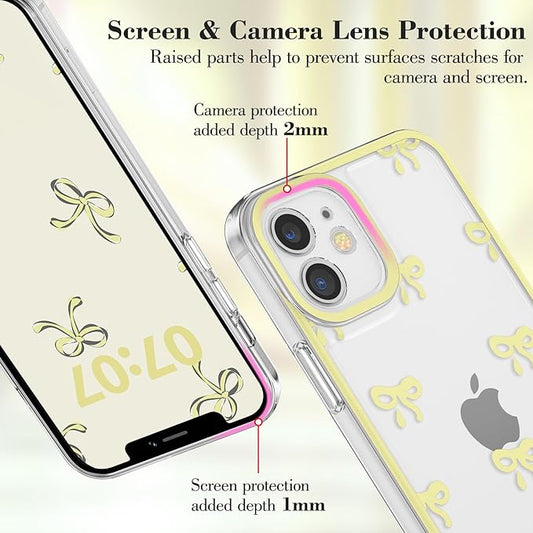 EYZUTAK Case for iPhone 11, Clear Cute Ribbon Bowknot Pattern Aesthetic Transparent Phone Case Raised Camera Protection Stylish Slim Soft Durable TPU Protective Cover for Women Girls - Yellow