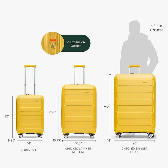 Traveler's Choice Pagosa Indestructible Hardshell Expandable Spinner Luggage, Yellow, 2-Piece Set (22/26)