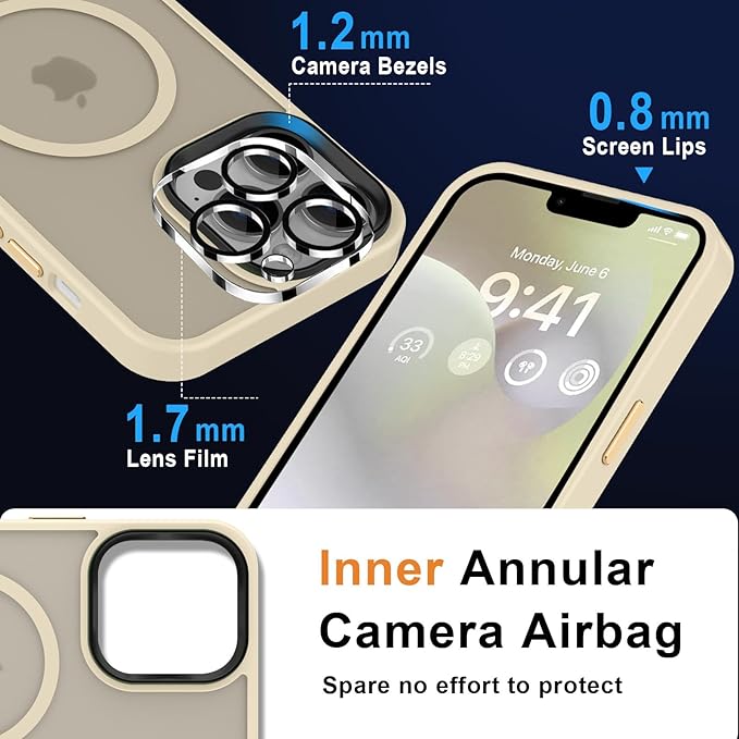 MOCCA Strong Magnetic for iPhone 12 Pro Max Case,[Compatible with Magsafe][Glass Screen Protector+Camera Lens Protector] Slim Thin Shockproof Cover Phone Case for iPhone 12 Pro Max 6.7", Light Gold